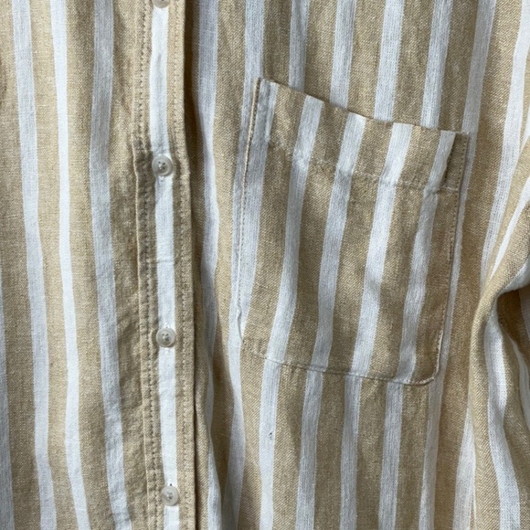 Universal Thread Womens Tan & White Striped Long Sleeve Button Down  Size M - Picture 4 of 11